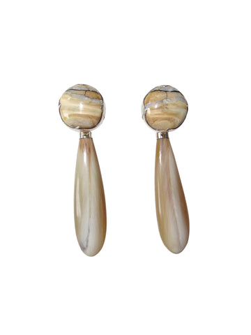 KVK Jewelry - Beige Fossilized Woolly Mammoth & Black Diamond Horn Earrings