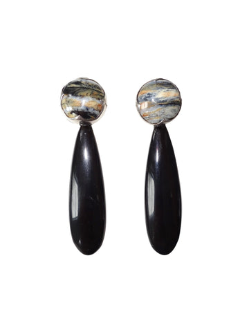 KVK Jewelry - Blue Woolly Mammoth Ivory & Black Horn Earrings