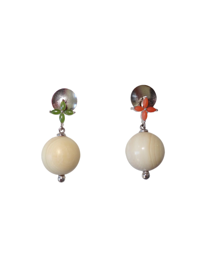 KVK Jewelry - Coral, Jade & Woolly Mammoth Ivory Earrings