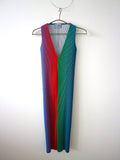 Kitty Joseph - Iridescent Stripe Crystal Pleated Crepe V-Neck Dress